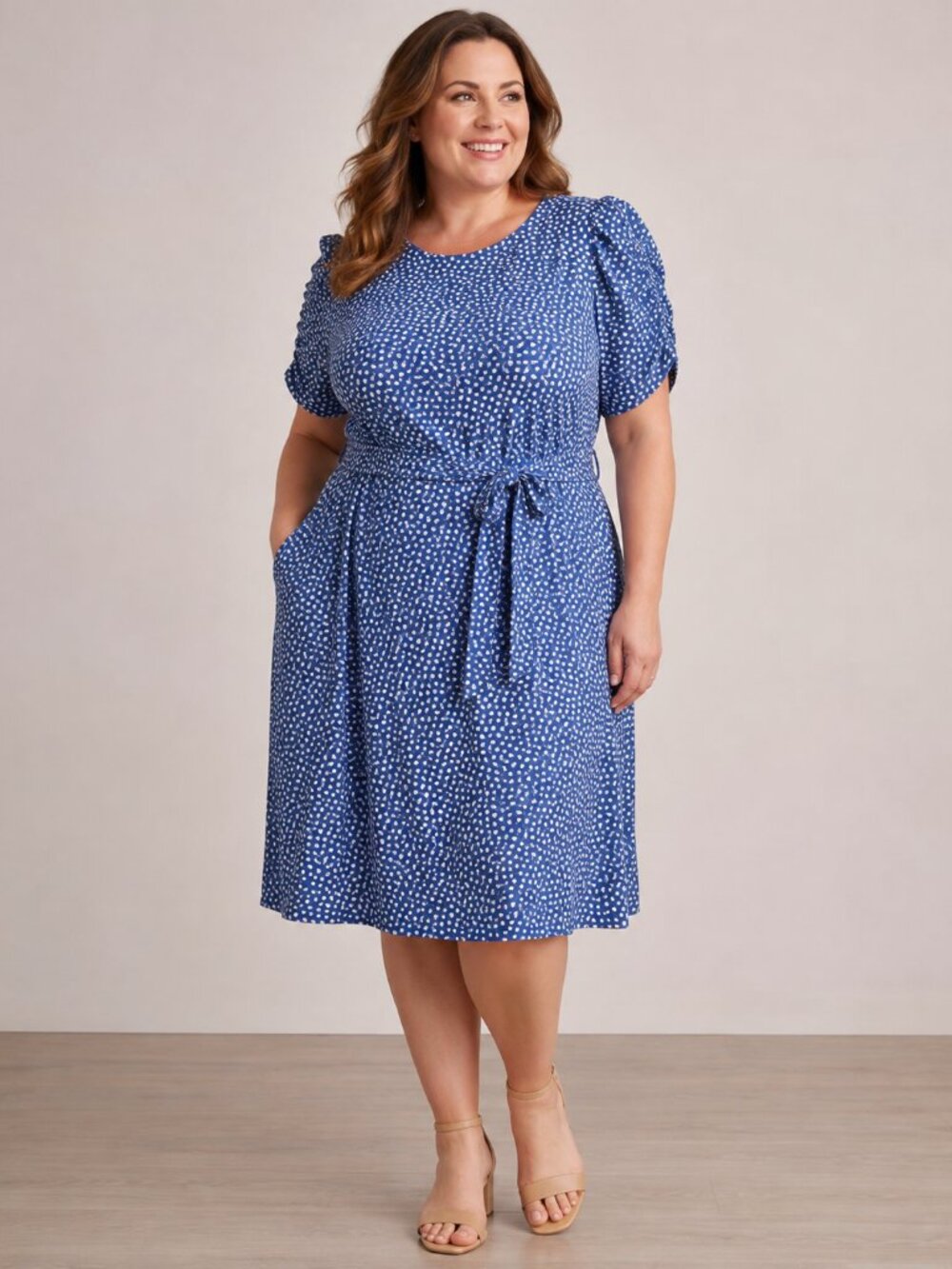Jessica Howard ruched sleeve dress nwt Blue Polka Dot